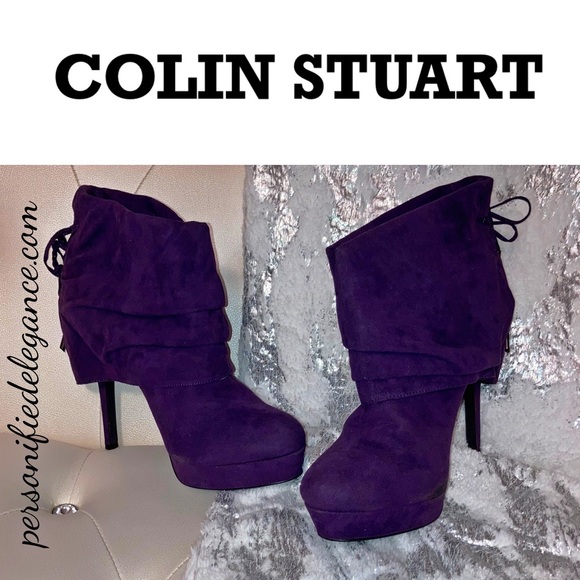 NEW Colin Stuart Purple Faux Suede Corset Back Platform Ankle Boots Size 11B - Picture 14 of 14